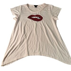 Robert Louis Sequin Lips Tunic Top Short Sleeve Casual Pink Size Large‎